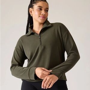 Athleta Women's Seasoft Quarter Zip, Aspen Olive - Medium